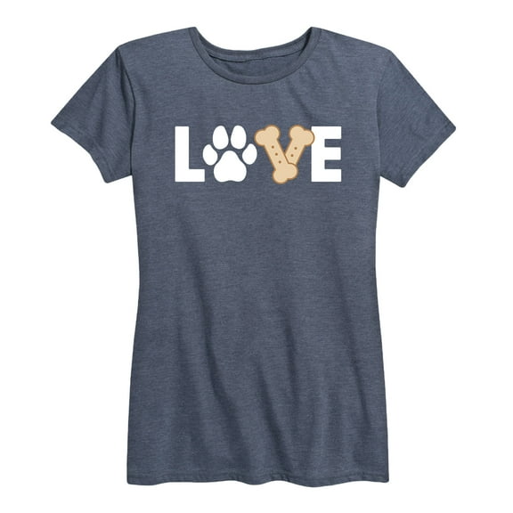 Instant Message - Love With Pawprint And Bones - Women's Short Sleeve Graphic T-Shirt