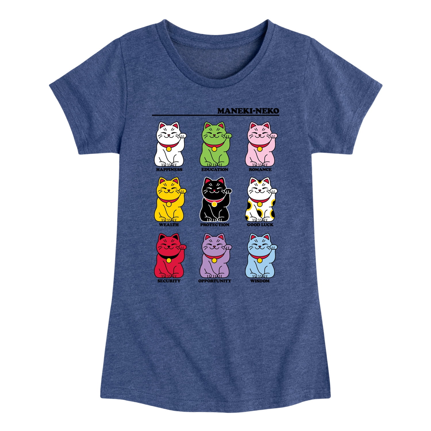 【NERDY】 Sleeping Cat Wappen Short Sleeve T-Shirt /追跡付 Instant Message - Lucky Cat - Toddler & Youth Girls Short