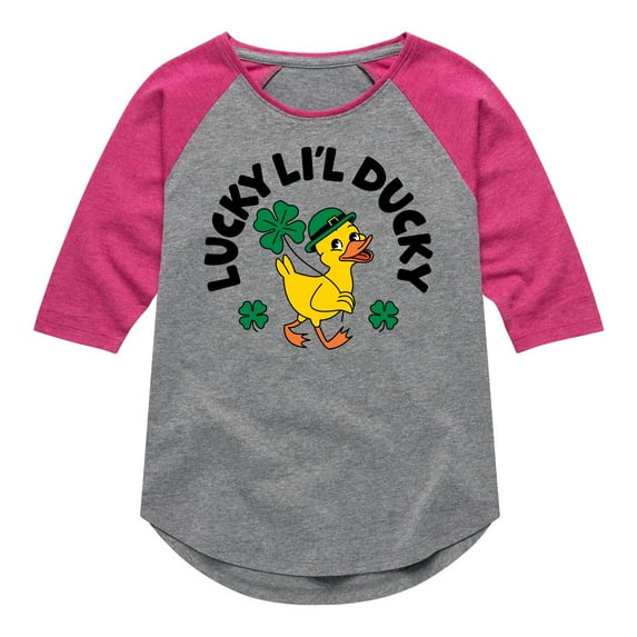 Instant Message - St. Patrick's Day Lucky Lil Ducky - Toddler & Youth Girls Raglan Graphic T-Shirt