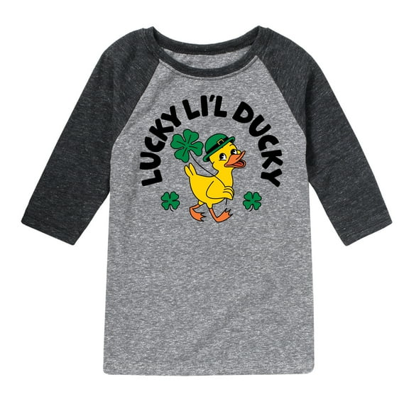 Instant Message - St. Patrick's Day Lucky Lil Ducky - Toddler & Youth Raglan Graphic T-Shirt