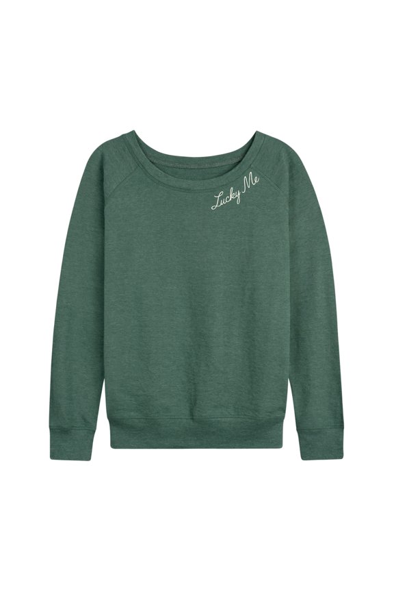 - Lucky Me Lightweight French Terry Wide Neck Long Sleeve Graphic Shirt