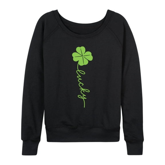 Instant Message - Lucky Script Four Leaf Clover - Ladies French Terry Long Sleeve Shirt