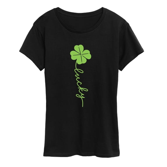 Instant Message - Lucky Script Four Leaf Clover Short Sleeve Graphic T-Shirt