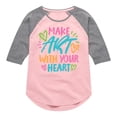thumbnail image 1 of Instant Message - Make Art With Your Heart - Toddler & Youth Girls Raglan Graphic T-Shirt, 1 of 5