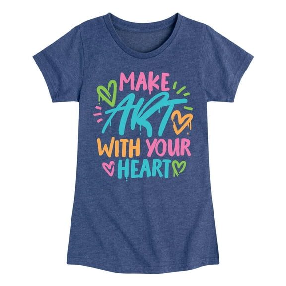 Instant Message - Make Art With Your Heart - Toddler & Youth Girls Short Sleeve Graphic T-Shirt