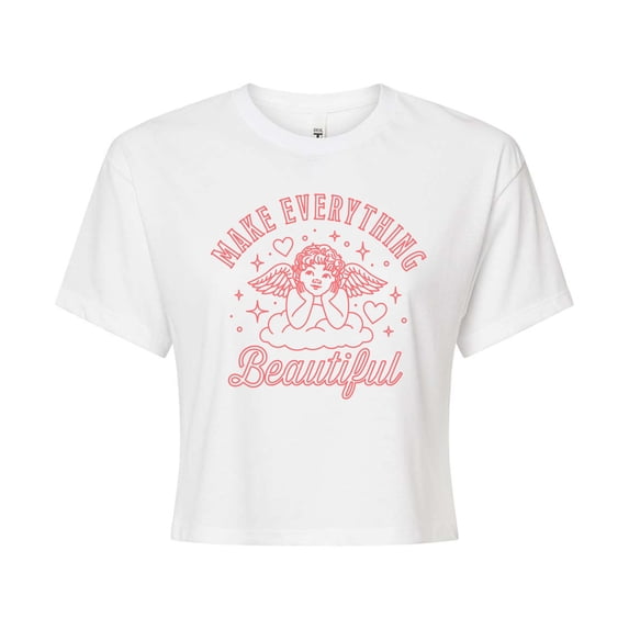 Instant Message - Make Everything Beautiful Angel - Junior's Cropped Tee