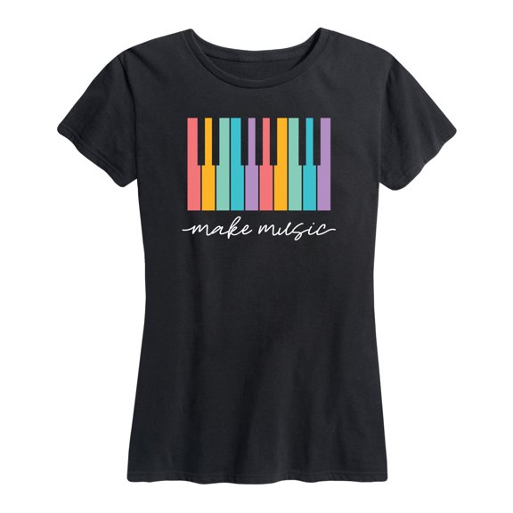 Instant Message - Make Music Rainbow Piano - Women's Short Sleeve Graphic T-Shirt