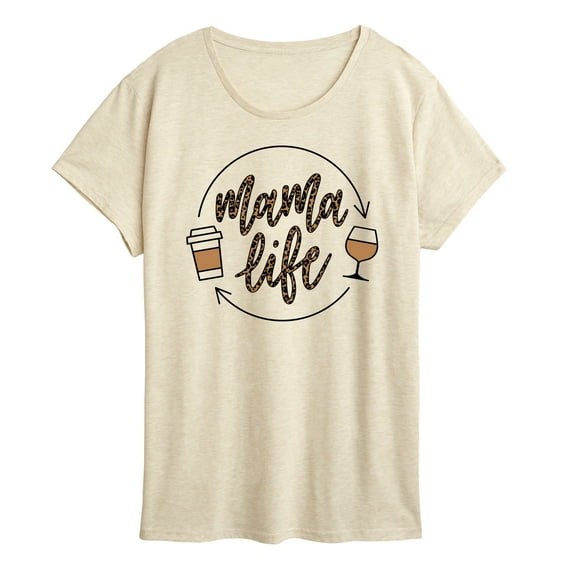 Instant Message - Mama Life Coffee Wine Leopard - Women's Short Sleeve Graphic T-Shirt