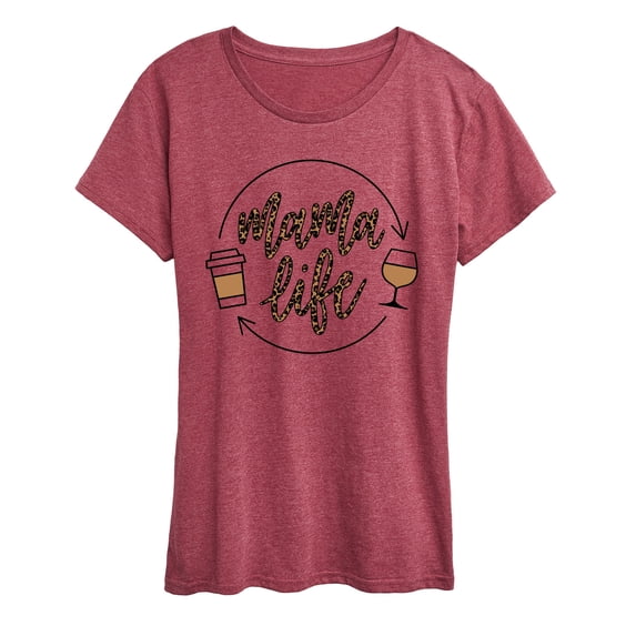 Instant Message - Mama Life Coffee Wine Leopard - Women's Short Sleeve Graphic T-Shirt