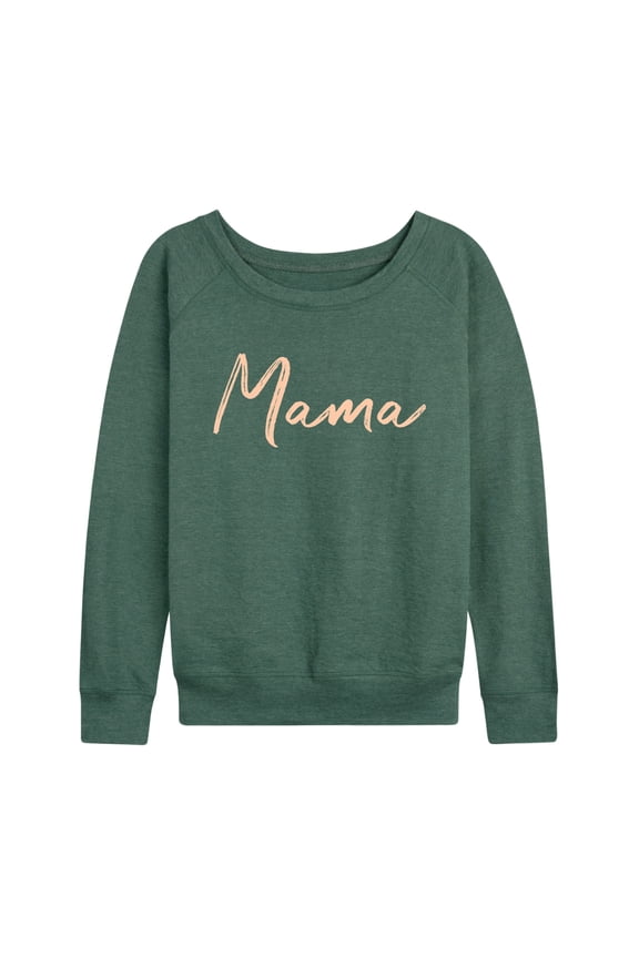 - Mama Script Lightweight French Terry Wide Neck Long Sleeve Graphic Shirt