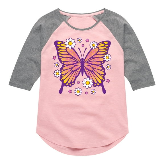 Instant Message - Mandala Butterfly - Toddler & Youth Girls Raglan Graphic T-Shirt