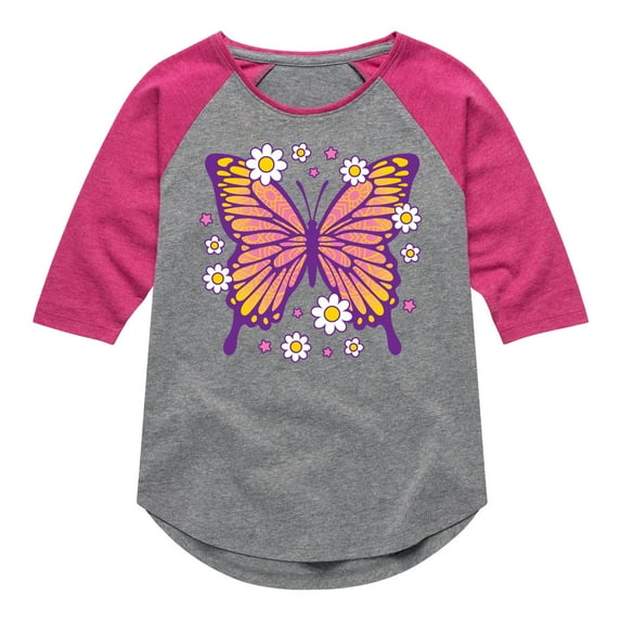 Instant Message - Mandala Butterfly - Toddler & Youth Girls Raglan Graphic T-Shirt