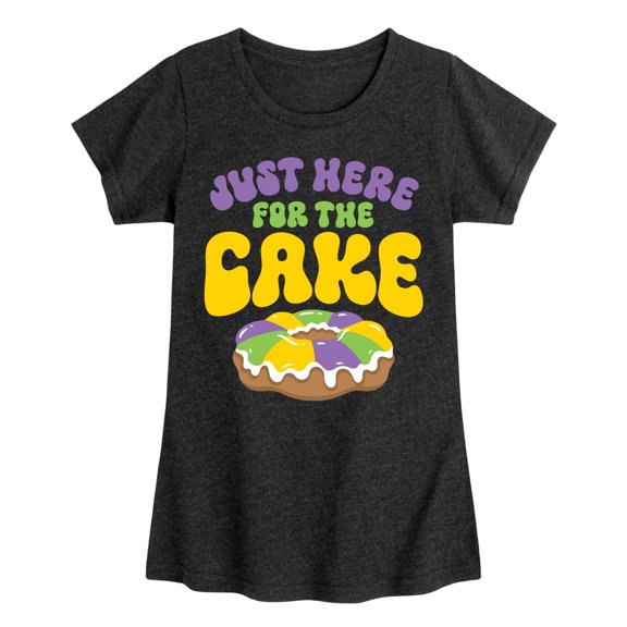 Instant Message - Mardi Gras Here For The Cake - Toddler & Youth Girls Short Sleeve Graphic T-Shirt