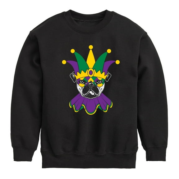 Instant Message - Mardi Gras Pug - Toddler & Youth Crewneck Fleece Sweatshirt