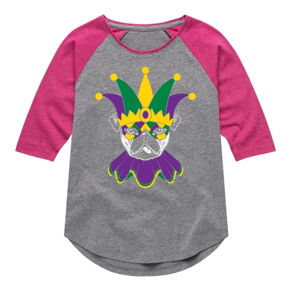 Instant Message - Mardi Gras Pug - Toddler & Youth Girls Raglan Graphic T-Shirt