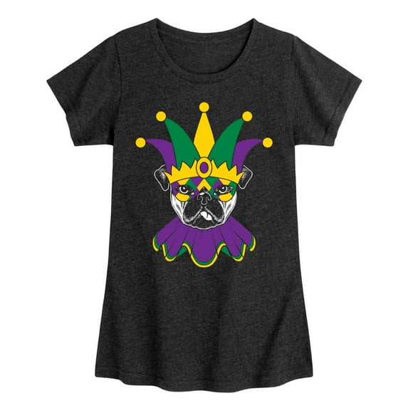 Instant Message - Mardi Gras Pug - Toddler & Youth Girls Short Sleeve Graphic T-Shirt