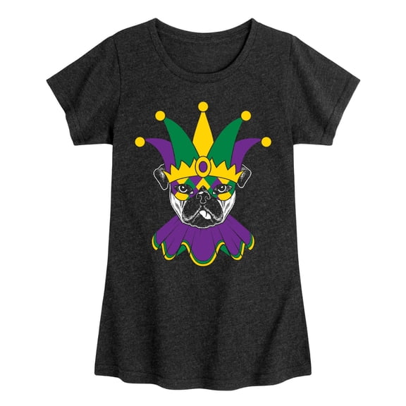 Instant Message - Mardi Gras Pug - Toddler & Youth Girls Short Sleeve Graphic T-Shirt