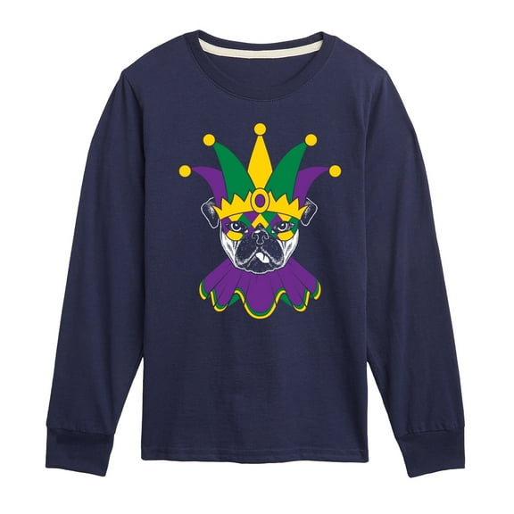 Instant Message - Mardi Gras Pug - Toddler & Youth Long Sleeve Graphic T-Shirt