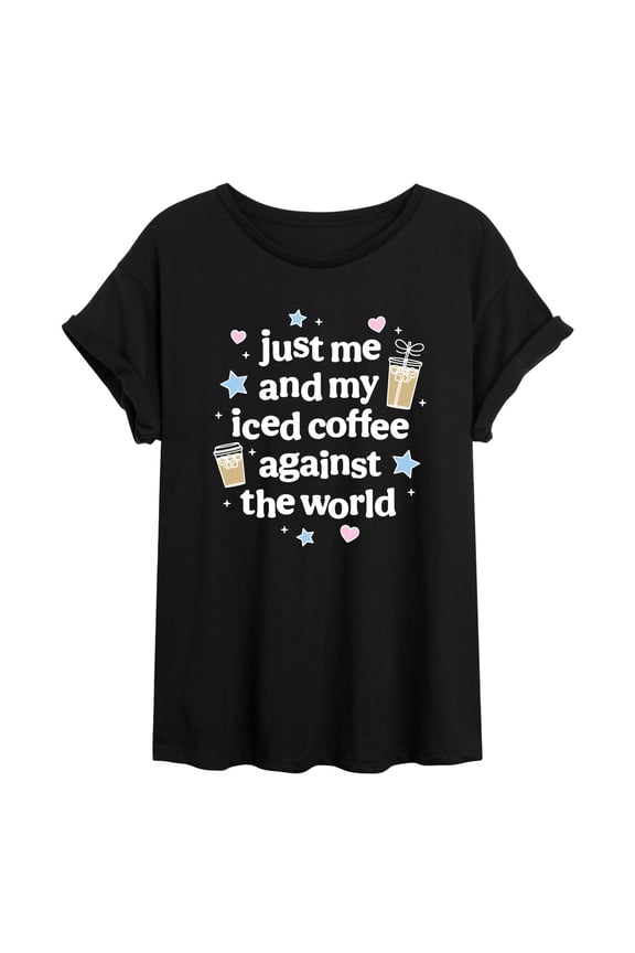 - Me and Iced Coffee Against World - Juniors Oversized Graphic T-Shirt