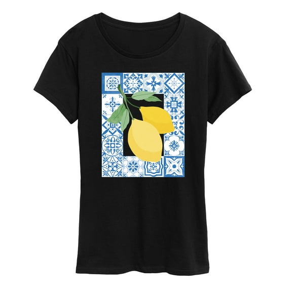 Instant Message - Mediterranean Tiles With Lemons - Women's Short Sleeve Graphic T-Shirt