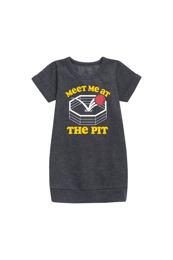 - Meet Me At The Pit Graphic Short Sleeve Fleece Dress
