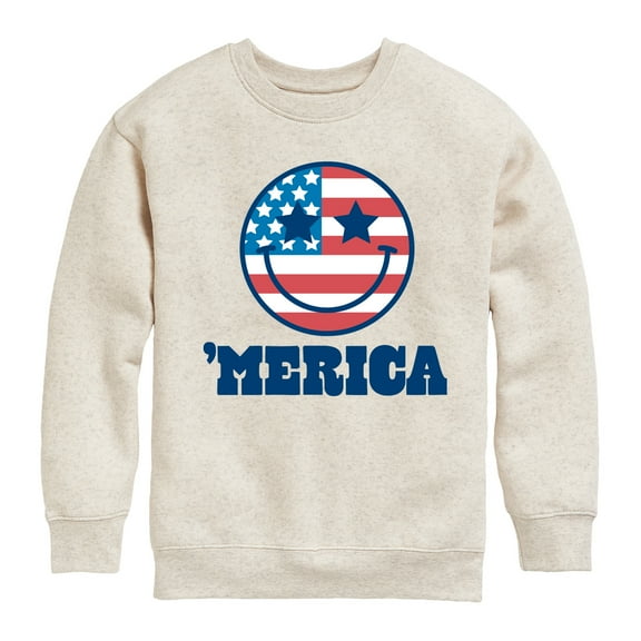 Instant Message - Merica Smile Face - Toddler & Youth Crewneck Fleece Sweatshirt
