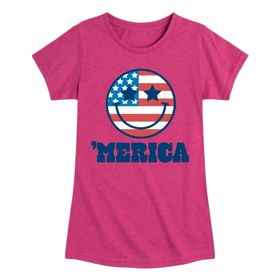 Instant Message - Merica Smile Face - Toddler & Youth Girls Short Sleeve Graphic T-Shirt