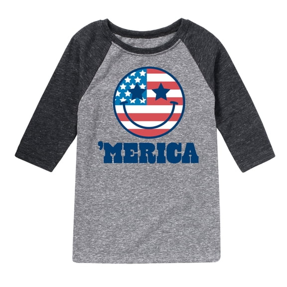 Instant Message - Merica Smile Face - Toddler & Youth Raglan Graphic T-Shirt