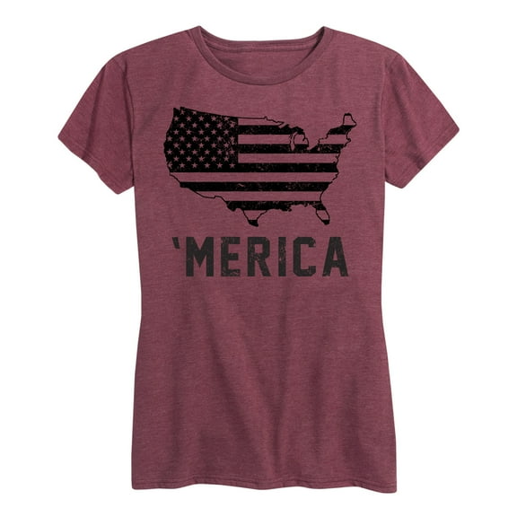Instant Message - Merica Us Flag Black Distressedessed - Women's Short Sleeve Graphic T-Shirt