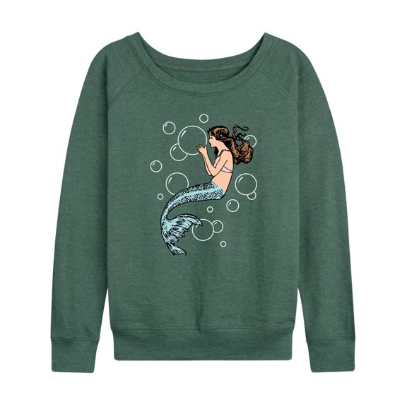 Instant Message - Mermaid Holding Bubbles - Women's Lightweight French Terry Long Sleeve Shirt