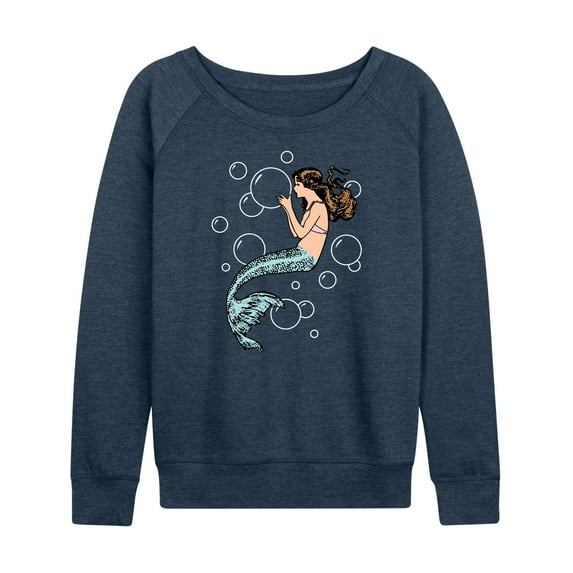 Instant Message - Mermaid Holding Bubbles - Women's Lightweight French Terry Long Sleeve Shirt