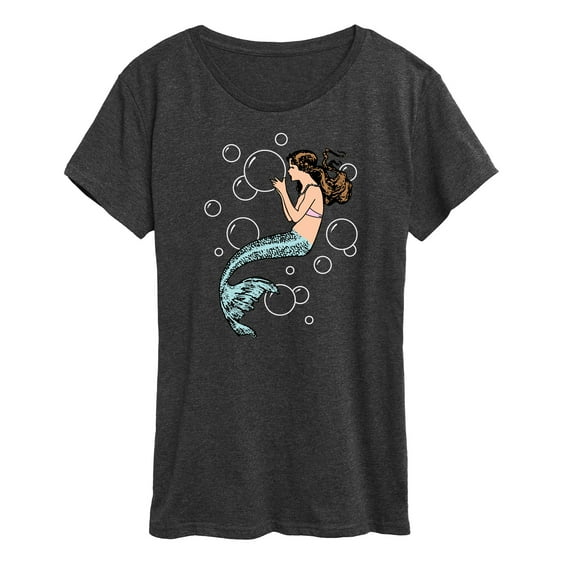 Instant Message - Mermaid Holding Bubbles - Women's Short Sleeve Graphic T-Shirt