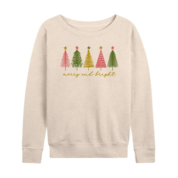 Instant Message - Merry And Bright Christmas Trees - Women's French Terry Long Sleeve Pullover