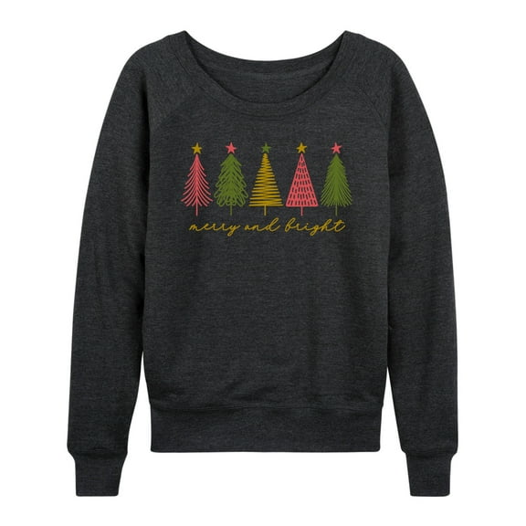 Instant Message - Merry And Bright Christmas Trees - Women's French Terry Long Sleeve Pullover