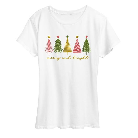 Instant Message - Merry And Bright Christmas Trees - Women's Short Sleeve Graphic T-shirt
