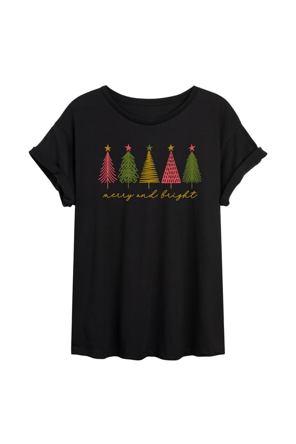 - Merry And Bright Christmas Trees - Womens Graphic T-shirt