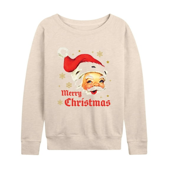 Instant Message - Merry Christmas Vintage Santa White Tee - Women's Lightweight French Terry Long Sleeve Shirt