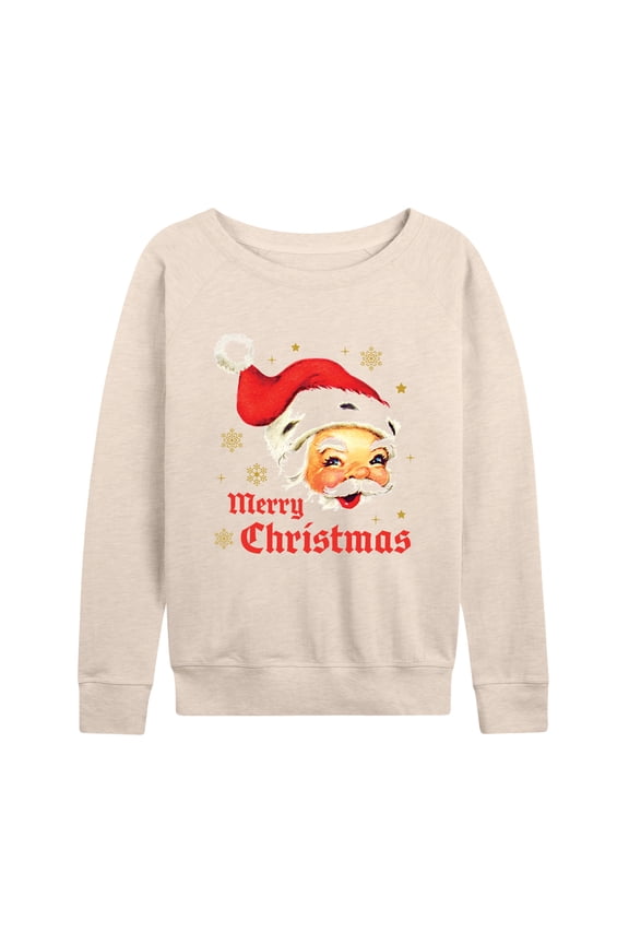 - Merry Christmas Vintage Santa White Tee - Women's Lightweight French Terry Long Sleeve Shirt