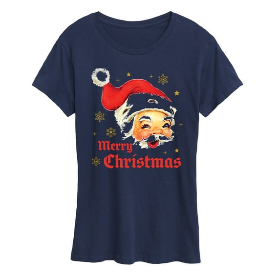 Instant Message - Merry Christmas Vintage Santa White Tee - Women's Short Sleeve Graphic T-Shirt
