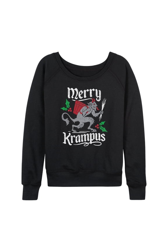 - Merry Krampus Festive Christmas Lightweight French Terry Wide Neck Long Sleeve Graphic Shirt