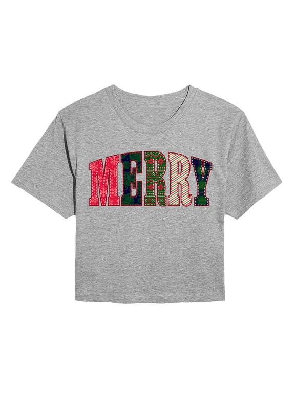- Merry Pattern Women's Cropped Graphic T-Shirt