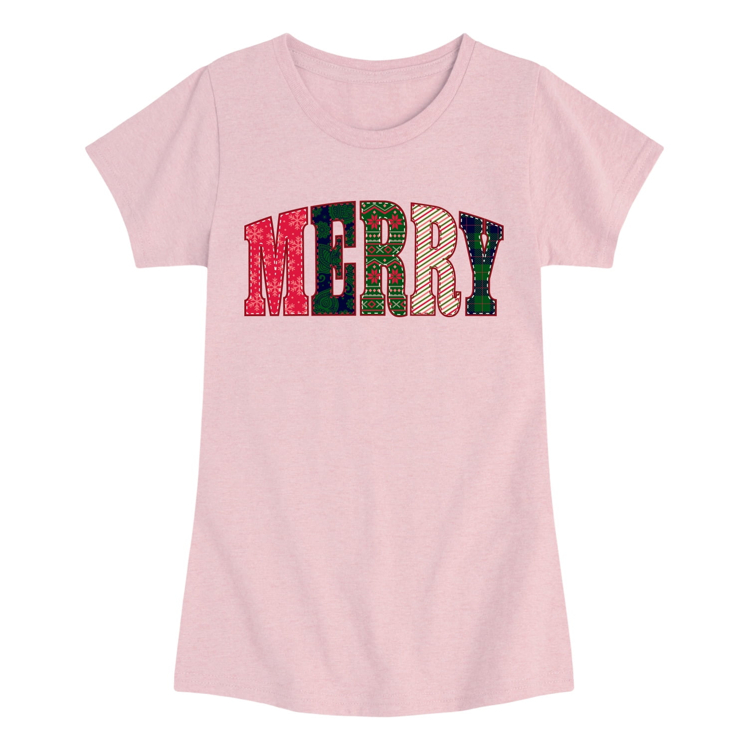 Instant Message - Merry Pattern Girls' Fitted Short Sleeve Graphic T ...