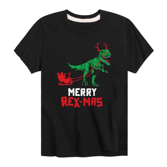 Instant Message - Merry Rex-Mas Holiday Sleigh Boys' Short Sleeve Graphic T-Shirt