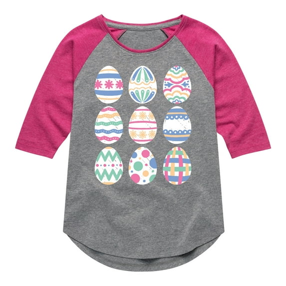 Instant Message - Mixed Patterned Easter Eggs - Toddler And Youth Girls Raglan Graphic T-Shirt