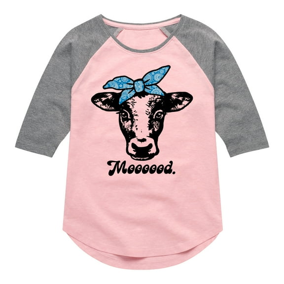 Instant Message - Mood Cow - Toddler & Youth Girls Raglan Graphic T-Shirt
