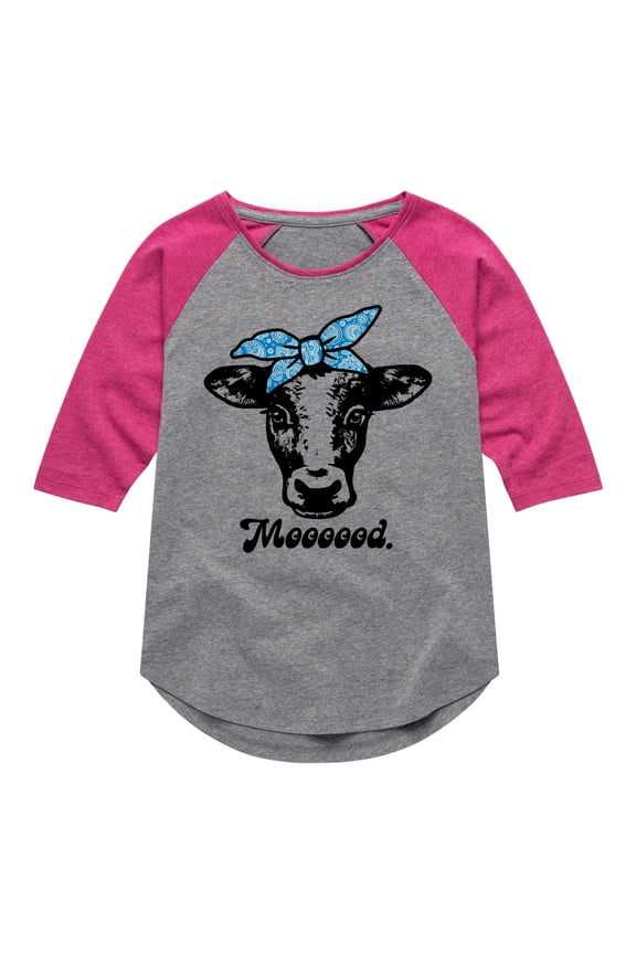- Mood Cow - Toddler & Youth Girls Raglan Graphic T-Shirt
