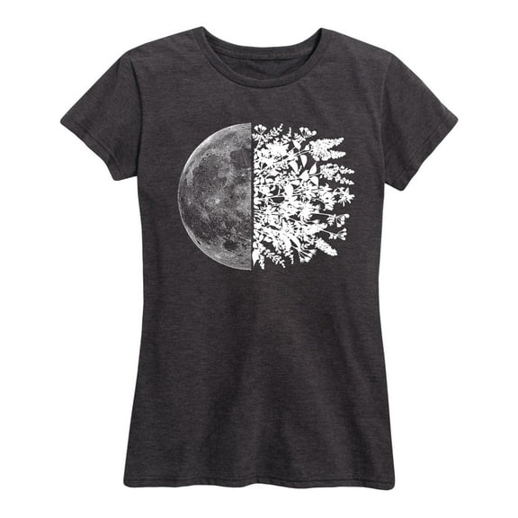 Instant Message - Moon And Flowers Split Graphic - Women's Short Sleeve Graphic T-Shirt