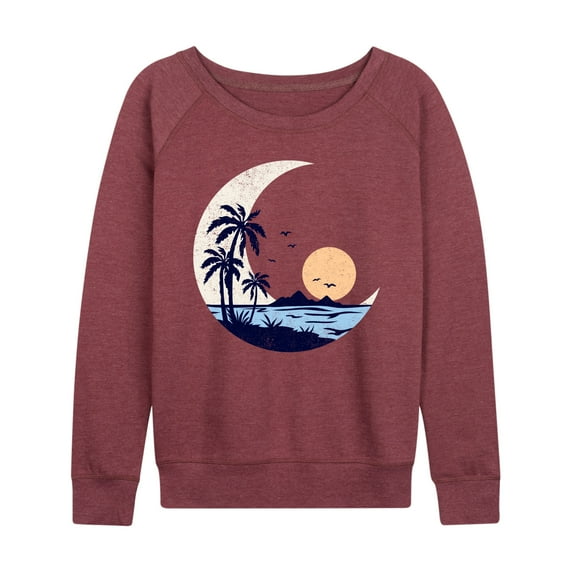 Instant Message - Moon Beach Scene - Women's Lightweight French Terry Long Sleeve Shirt