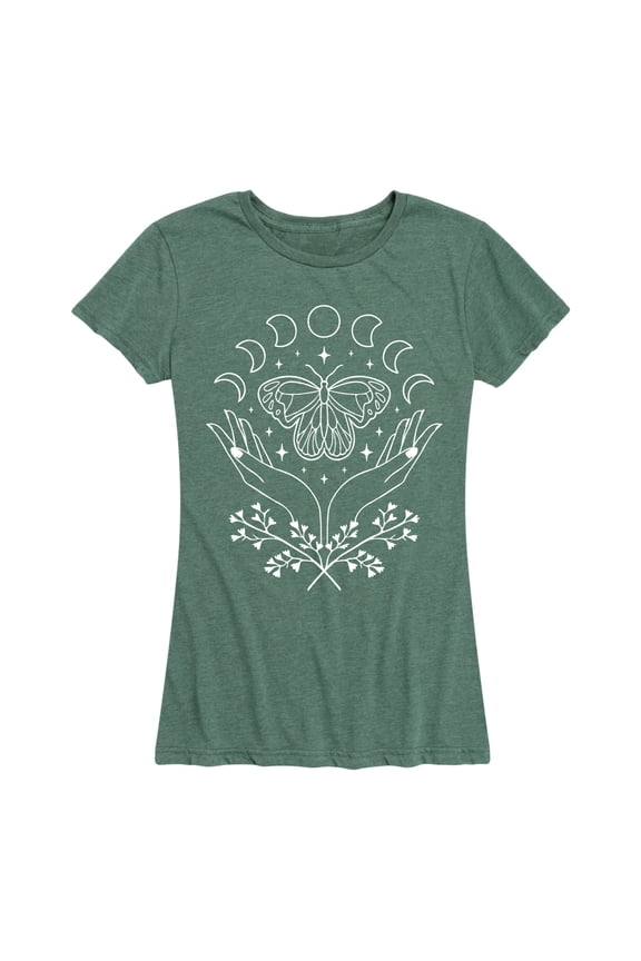 - Moon Phases Butterfly Hands - Women's Short Sleeve Graphic T-shirt