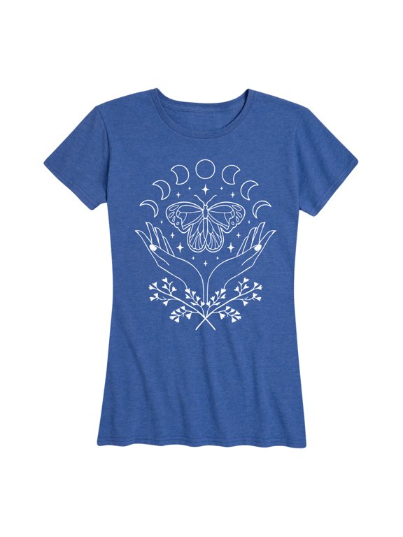 - Moon Phases Butterfly Hands Women's Short Sleeve Graphic T-Shirt